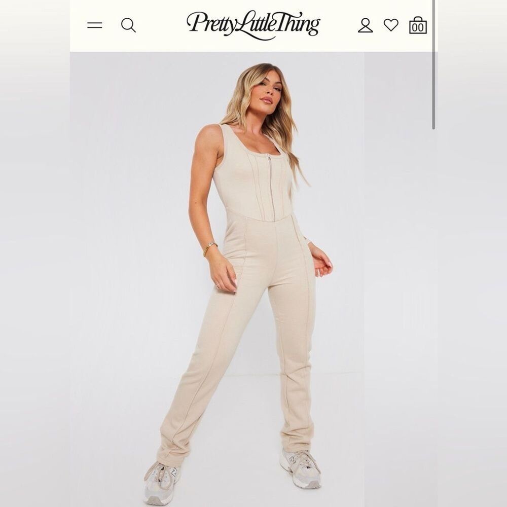 PrettyLittleThing OATMEAL SEAM DETAIL SLEEVELESS SWEAT JUMPSUIT Size 6 NWT